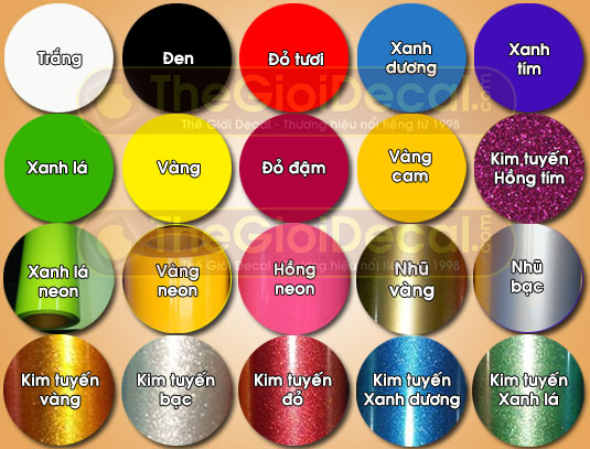 Bảng màu decal nhiệt của Thế Giới Decal.